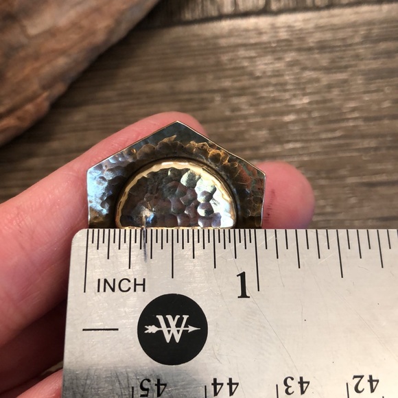 Vintage Hammered Brass Hexagon Earrings with Purple Center - Picture 13 of 14